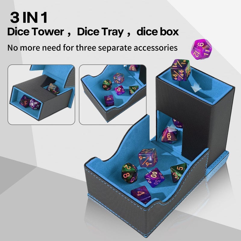 Stepane Dice Roller Tower, Premium DND Magnetic Dice Tray, Foldable PU Leather Dice Tower RPG Gifts for Dungeons and Dragons MTG Dm & Player Black/Blue - Image 2